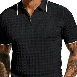 PJ PAUL JONES Men's Knit Polo Shirts Short Sleeve Quarter Zip Polo Shirt size SM